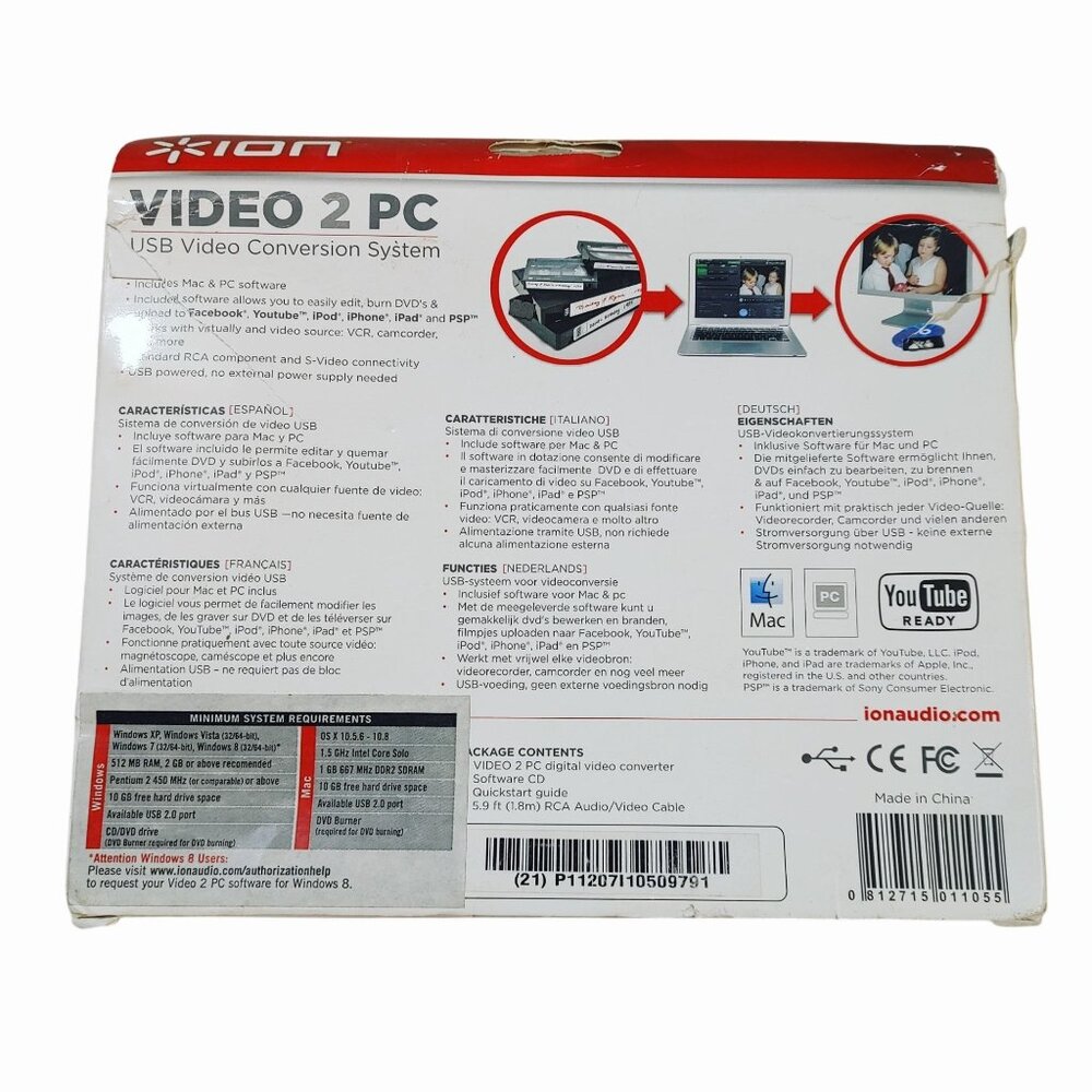 Video 2 PC USB Video Conversion System Cables Software Mac PC Compatible YouTube - Picture 7 of 12